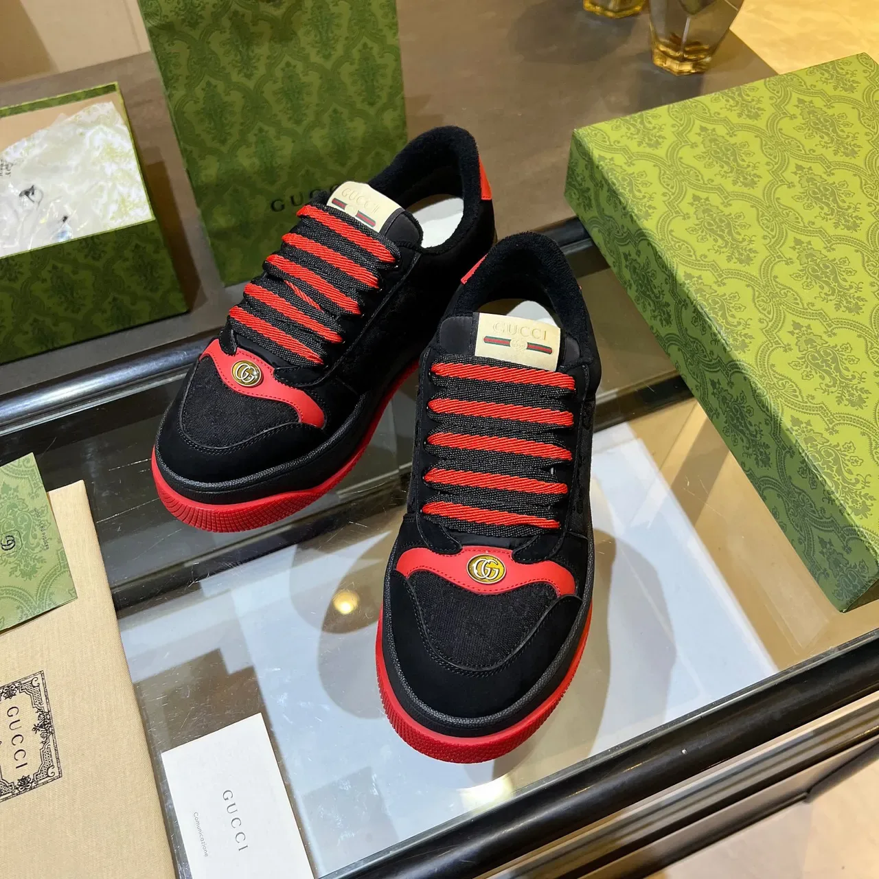 Gucci Black Red Platform Sole Suede And Coated Canvas Upper Chunky Sneakers 6