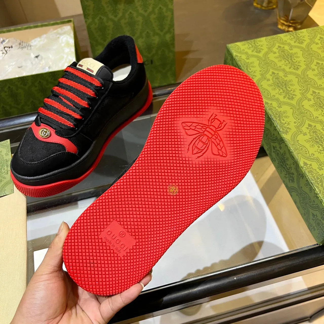 Gucci Black Red Platform Sole Suede And Coated Canvas Upper Chunky Sneakers 8