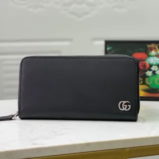 Gucci Black Silver Zip-Around Smooth Leather Long Wallet