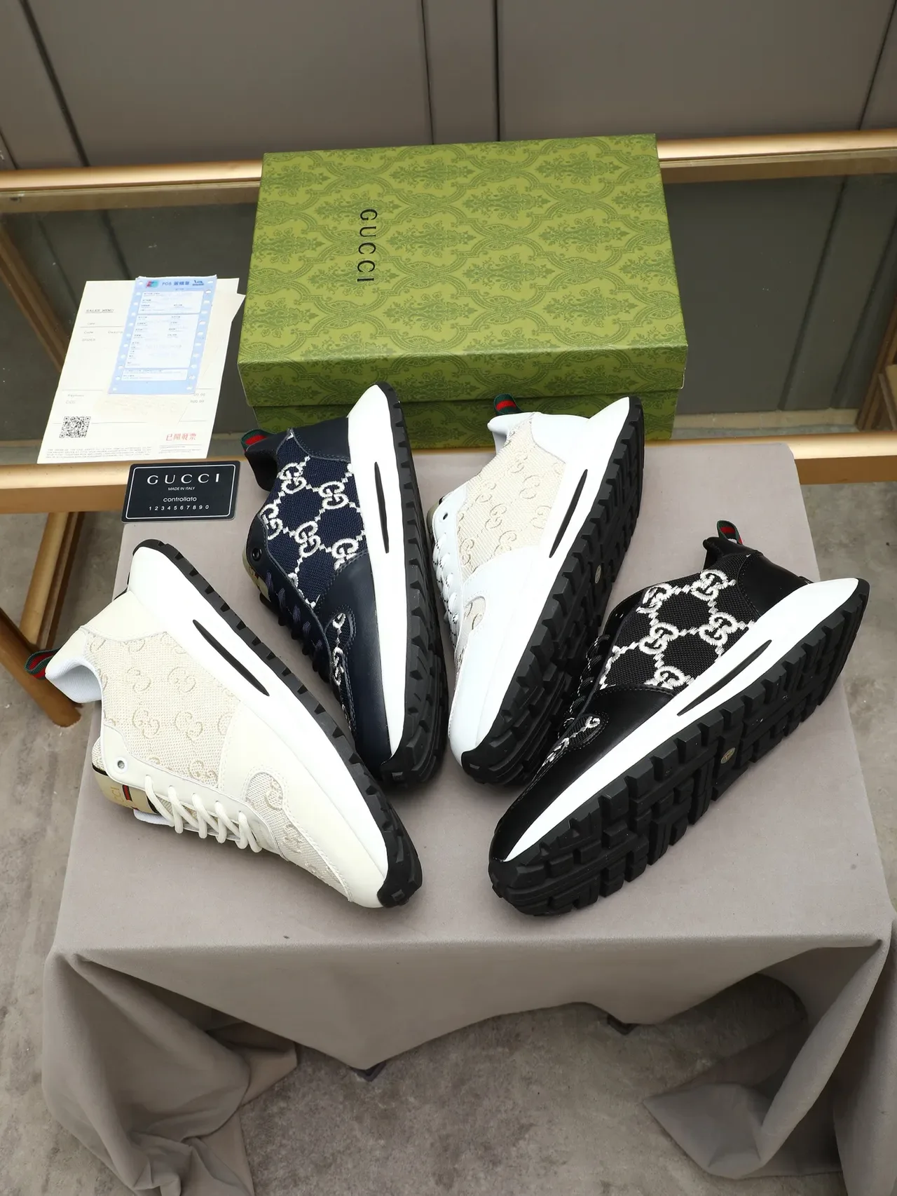 Gucci Black White GG-Embroidered Mesh And Leather Upper Thick Platform Sole Lifestyle Sneakers 2