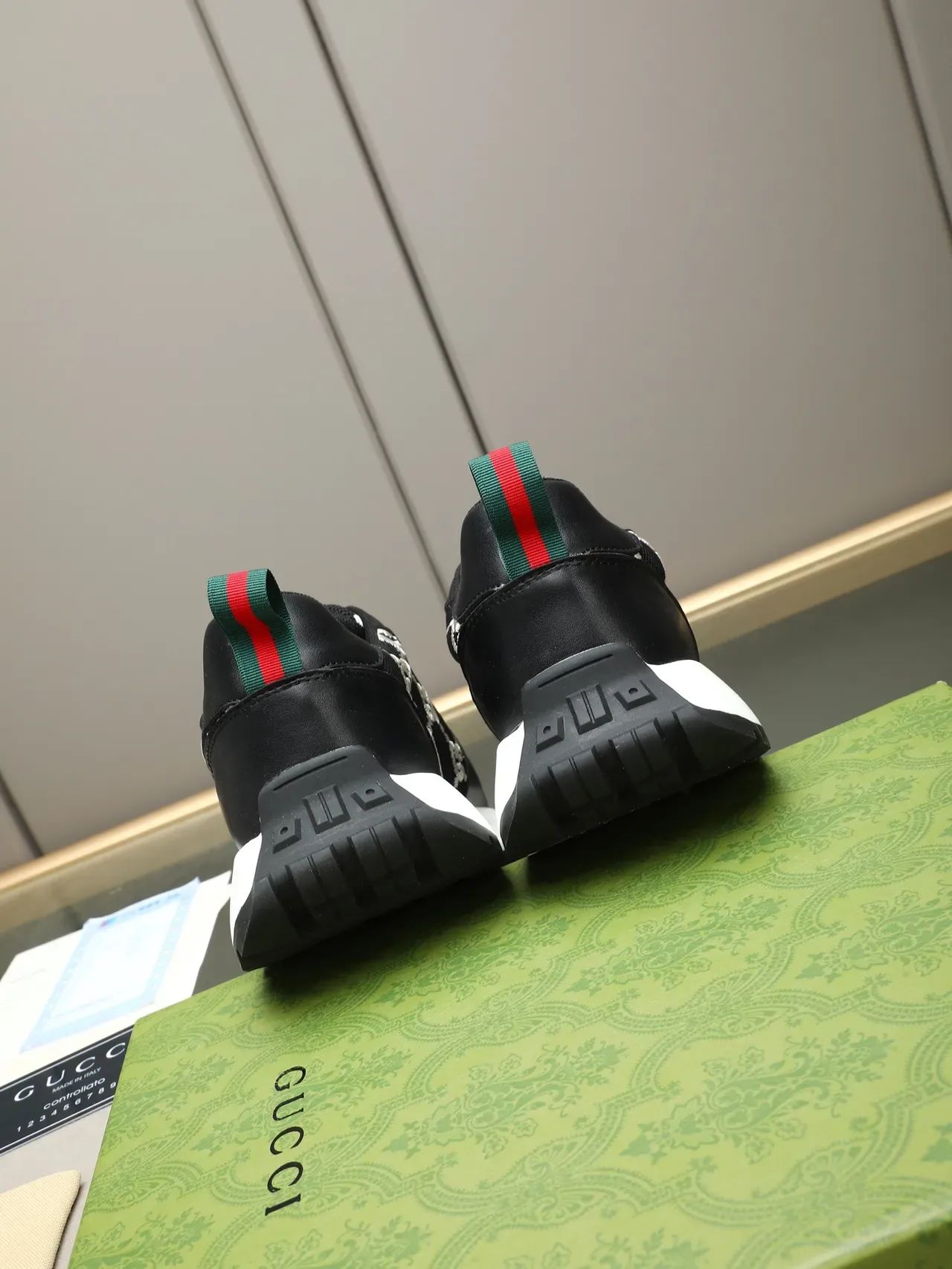 Gucci Black White GG-Embroidered Mesh And Leather Upper Thick Platform Sole Lifestyle Sneakers 4