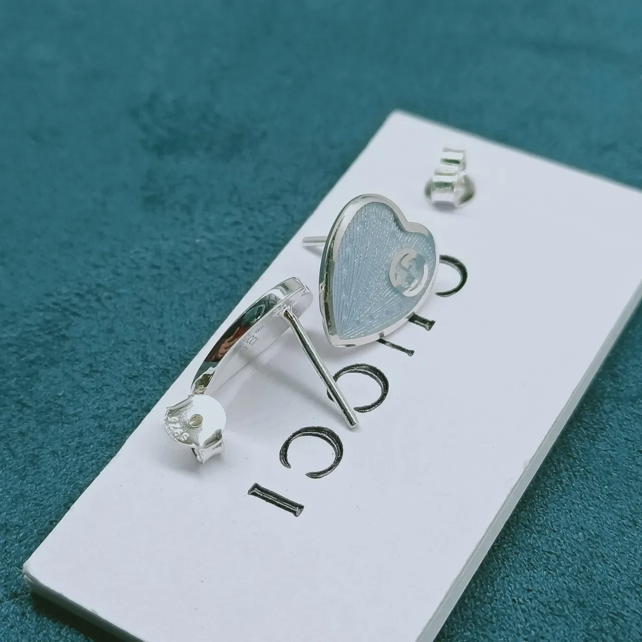 Gucci Blue Silver Heart-Shaped Enamel Brooch 4