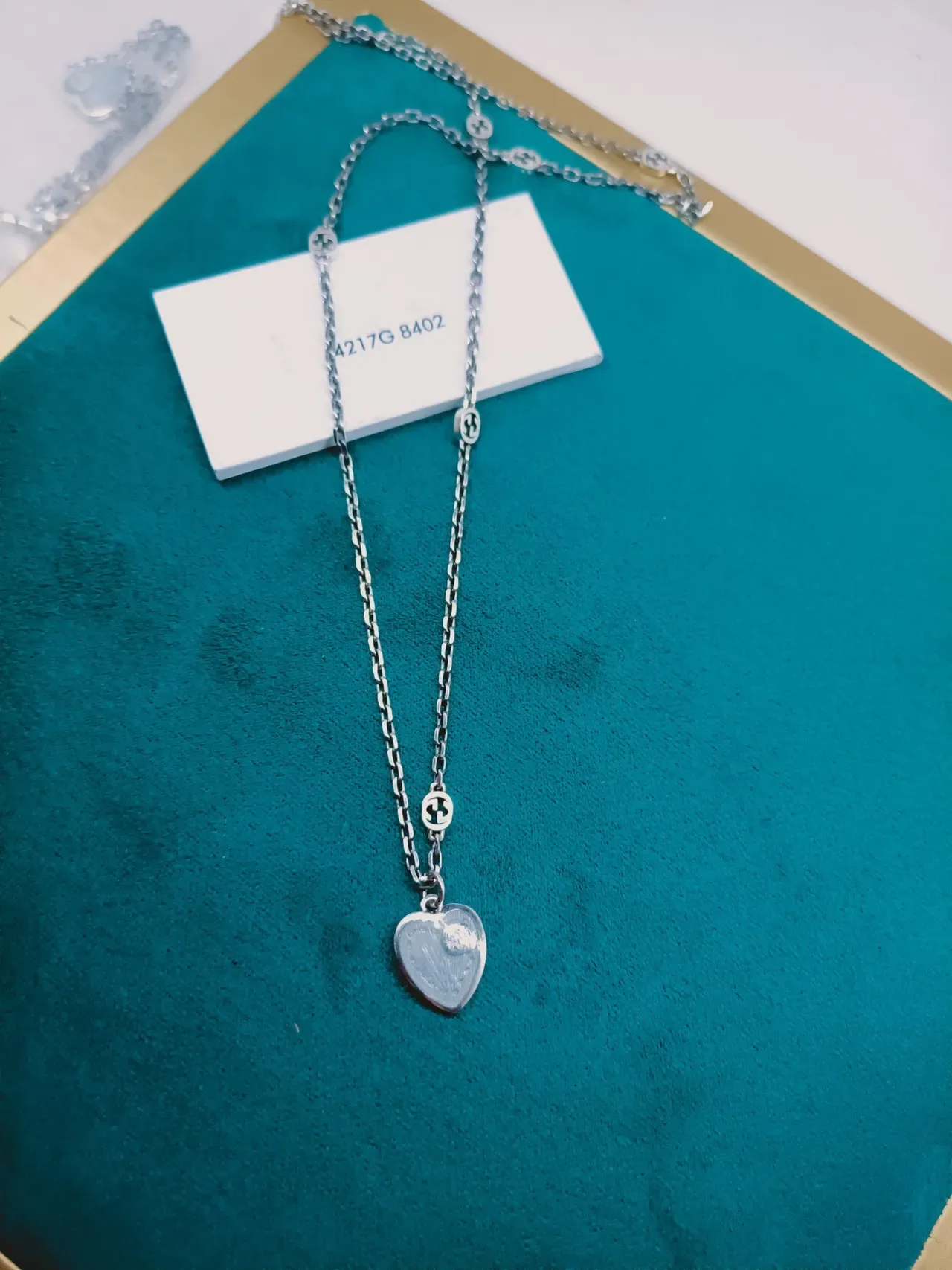 Gucci Blue Silver Heart-Shaped Enamel Brooch 7