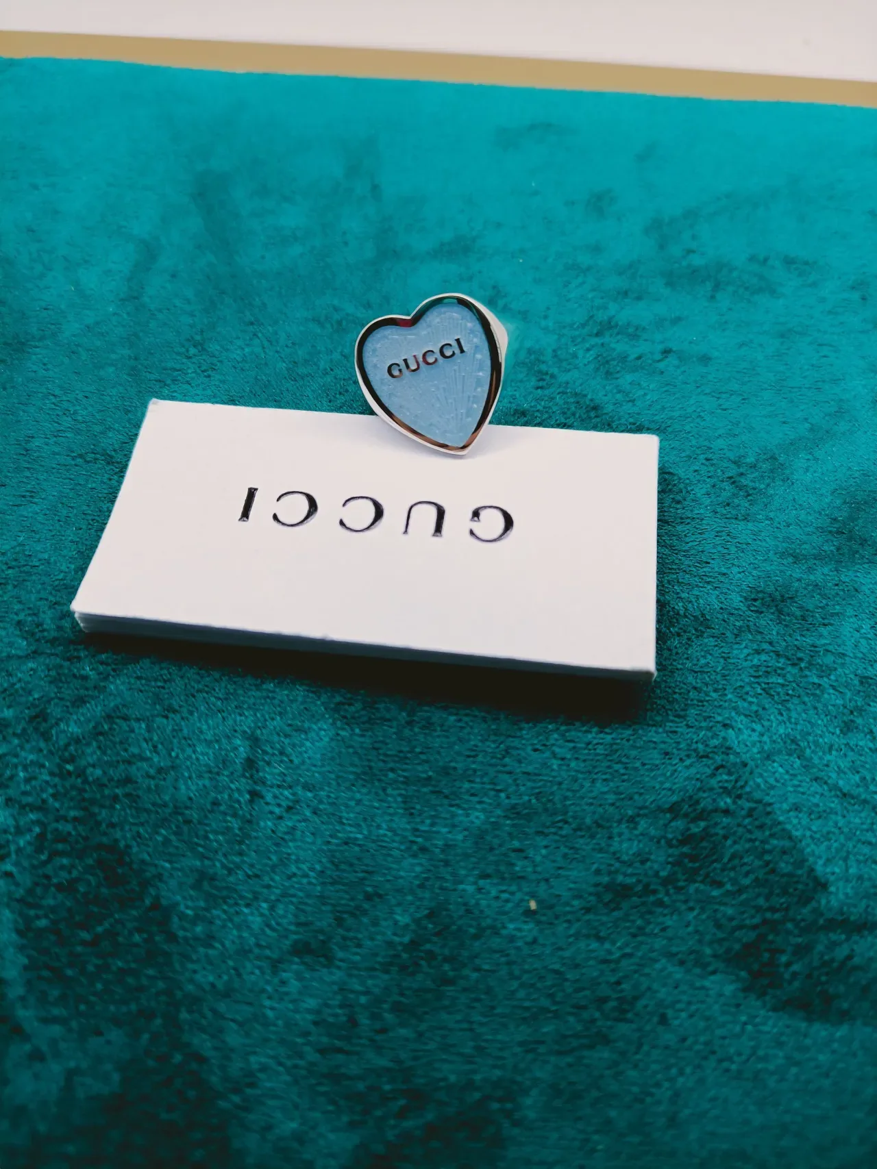 Gucci Blue Silver Heart-Shaped Enamel Brooch 9