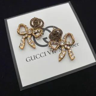 أقراط Gucci Bow Crystal-Embellished ذهبي