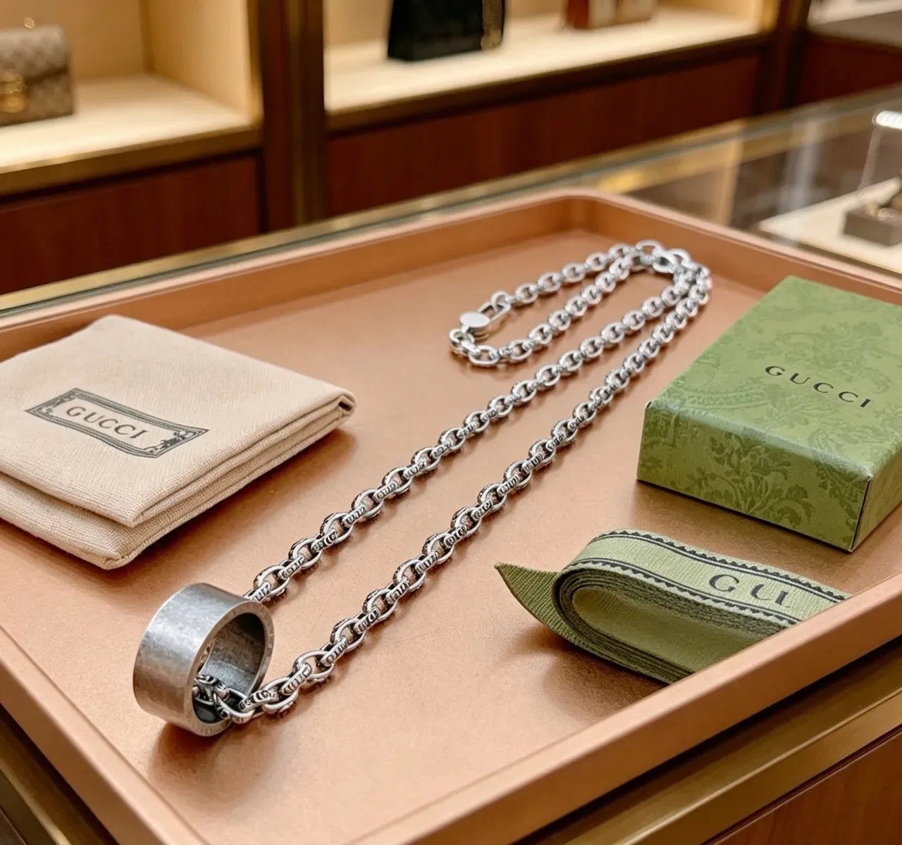 Gucci Cylinder Pendant Silver Chain Necklace 4
