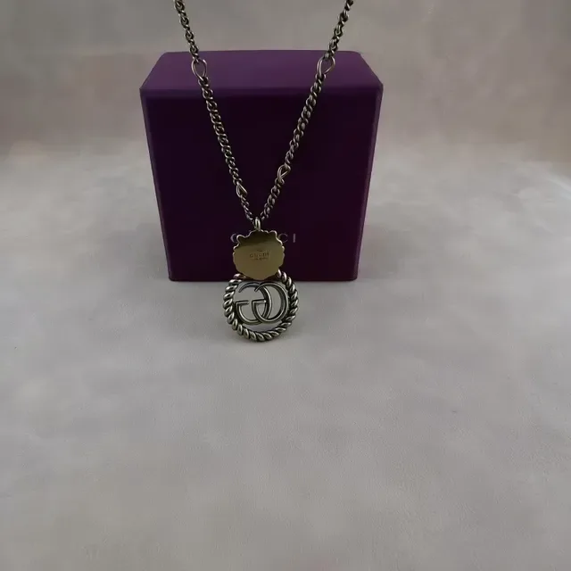 Gucci Dionysus Prata Roxo Motivos Cabeça de Leão Interlocking GG Logo Colar 3