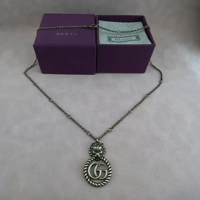 Gucci Dionysus Prata Roxo Motivos Cabeça de Leão Interlocking GG Logo Colar 5
