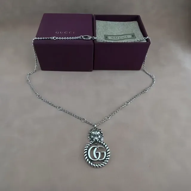 Gucci Dionysus Prata Roxo Motivos Cabeça de Leão Interlocking GG Logo Colar 6