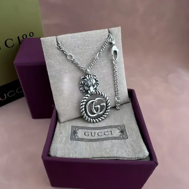 Gucci Dionysus Prata Roxo Motivos Cabeça de Leão Interlocking GG Logo Colar 7