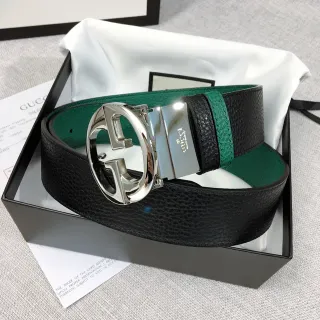 Gucci Double G 黑色和绿色可逆皮革腰带