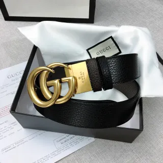 Gucci Double G Belt Black Pebbled Leather Gold-Tone Buckle Leather Belt