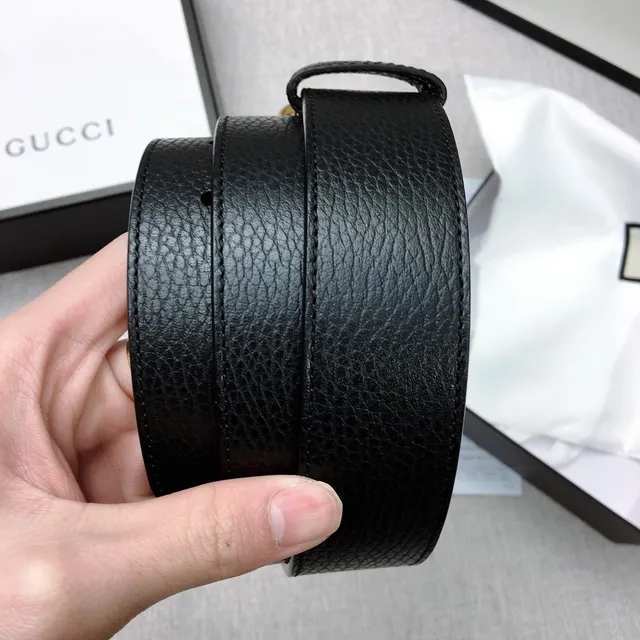 Gucci Double G Ceinture Noire Cuir Pébblé Boucle Or-Ton Ceinture Cuir 2