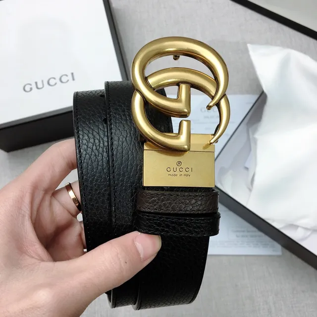 Gucci Double G Ceinture Noire Cuir Pébblé Boucle Or-Ton Ceinture Cuir 3
