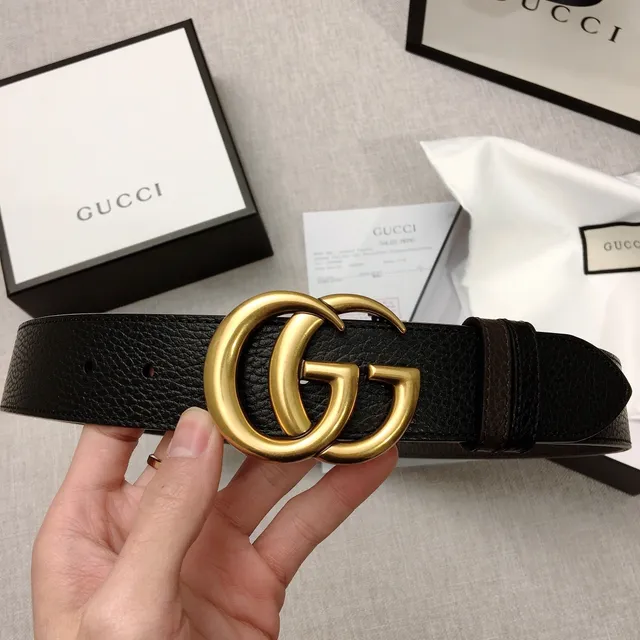 Gucci Double G Ceinture Noire Cuir Pébblé Boucle Or-Ton Ceinture Cuir 4