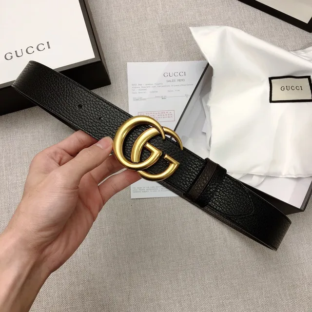 Gucci Double G Ceinture Noire Cuir Pébblé Boucle Or-Ton Ceinture Cuir 5