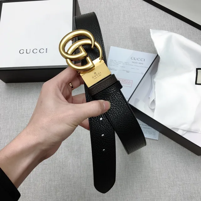 Gucci Double G Ceinture Noire Cuir Pébblé Boucle Or-Ton Ceinture Cuir 6