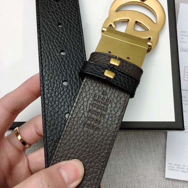 Gucci Double G Ceinture Noire Cuir Pébblé Boucle Or-Ton Ceinture Cuir 7