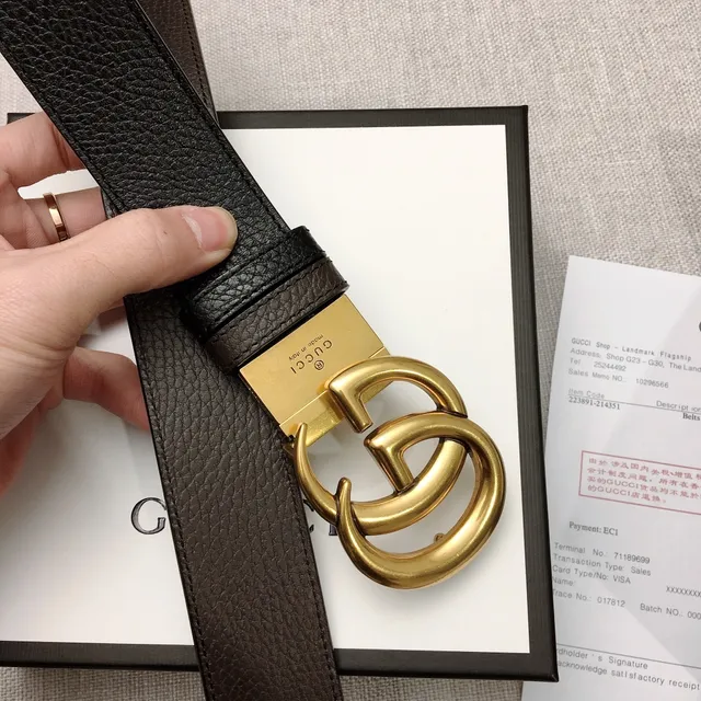 Gucci Double G Ceinture Noire Cuir Pébblé Boucle Or-Ton Ceinture Cuir 8