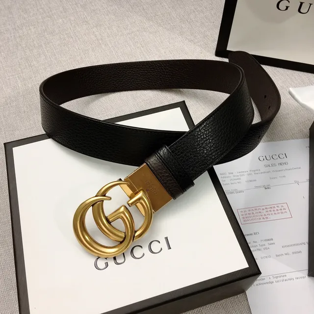 Gucci Double G Ceinture Noire Cuir Pébblé Boucle Or-Ton Ceinture Cuir 9