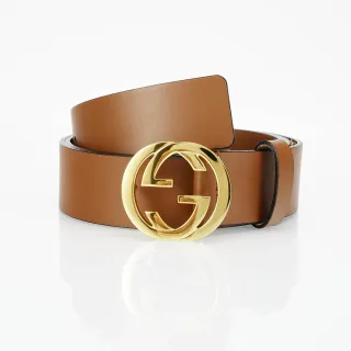 Cinto Gucci Double G Marrom Dourado Liso Fechadura Interlocking Couro