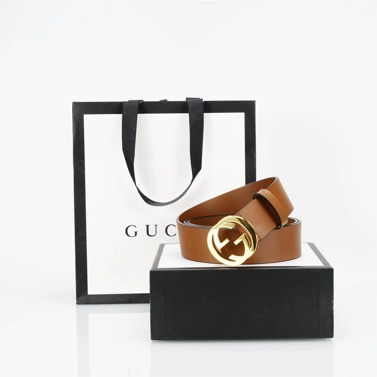 Cinto Gucci Double G Marrom Dourado Liso Fechadura Interlocking Couro 5