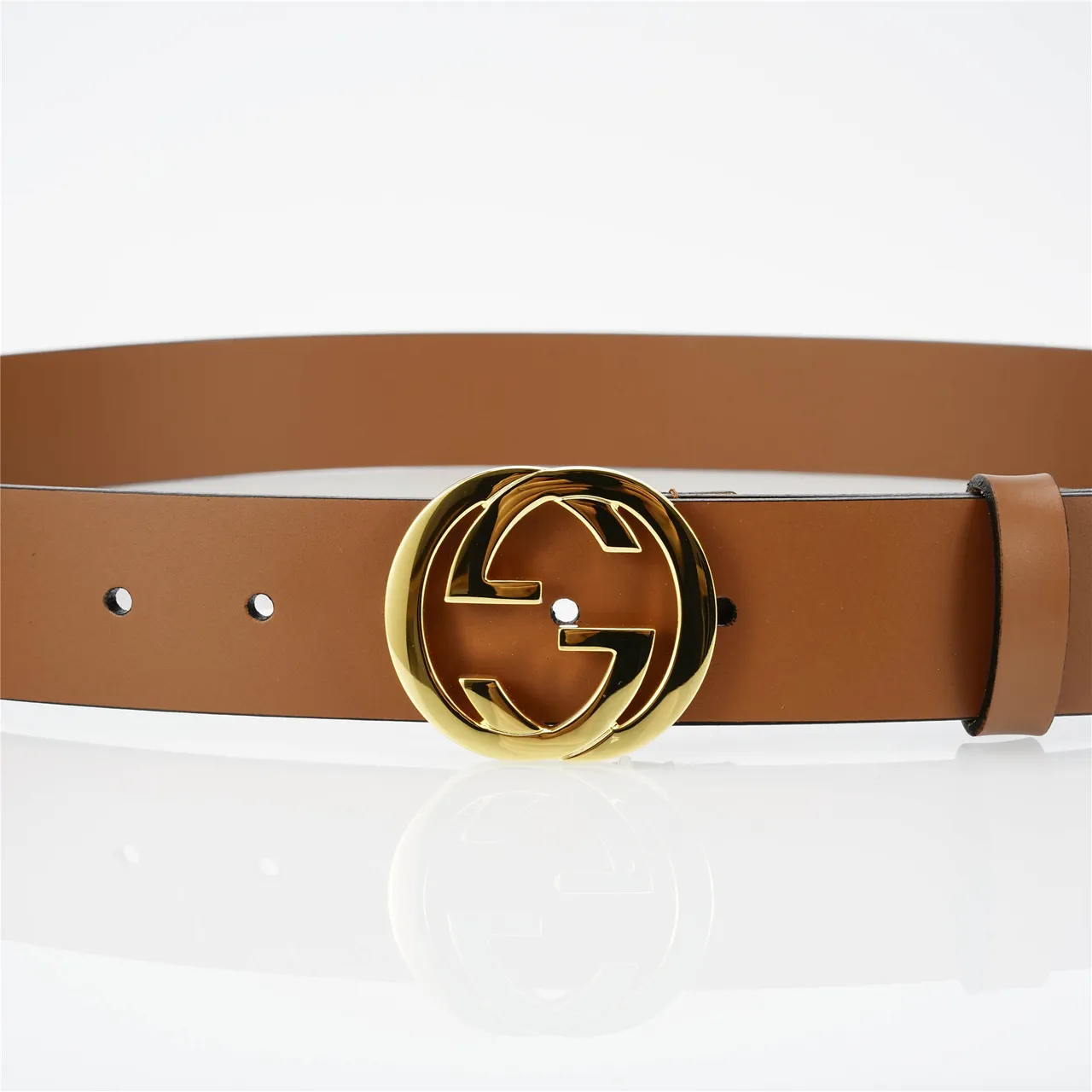 Cinto Gucci Double G Marrom Dourado Liso Fechadura Interlocking Couro 8