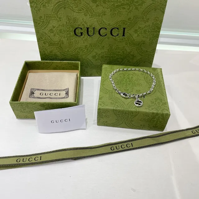 Gucci Double G Encanto Pulsera de Cadena Acabado Plateado 9