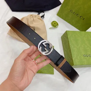 Gucci Double G Interlocking G কালো এবং বাদামী চামড়ার বেল্ট