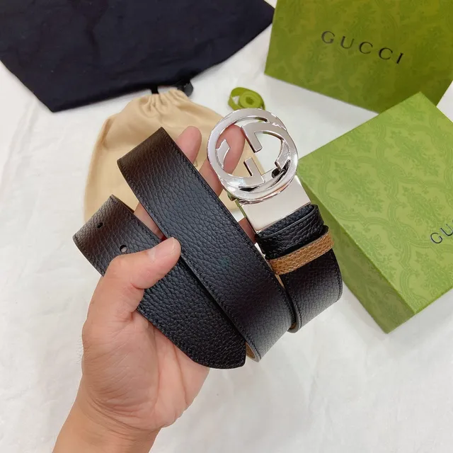 Gucci Double G Interlocking G ceinture en cuir noir et marron 3