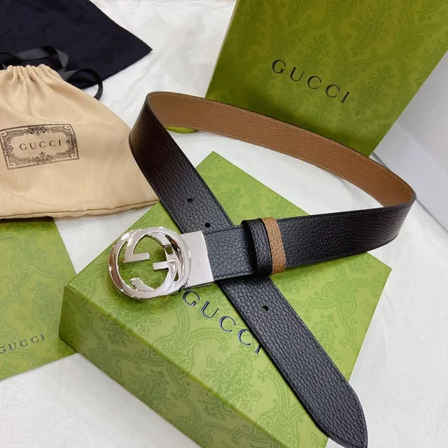 Gucci Double G Interlocking G ceinture en cuir noir et marron 5