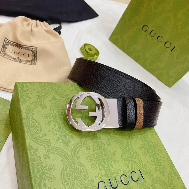 Gucci Double G Interlocking G ceinture en cuir noir et marron 7