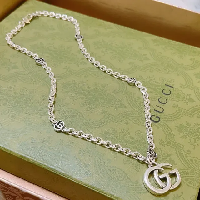 Gucci Double G Interlocking Logo Silver Chain Necklace 7