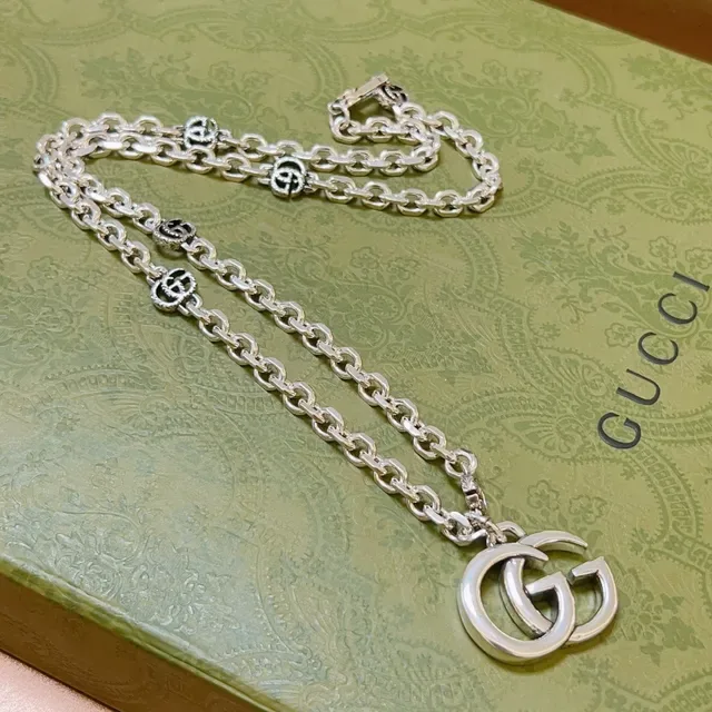 Gucci Double G Interlocking Logo Silver Chain Necklace 9