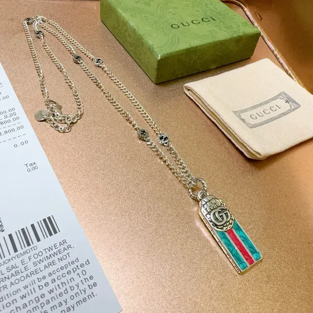 Gucci Enamel Stripe Interlocking G Pendant Necklace 7