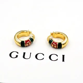 Gucci Enamel-Striped Interlocking G Hoop Earrings