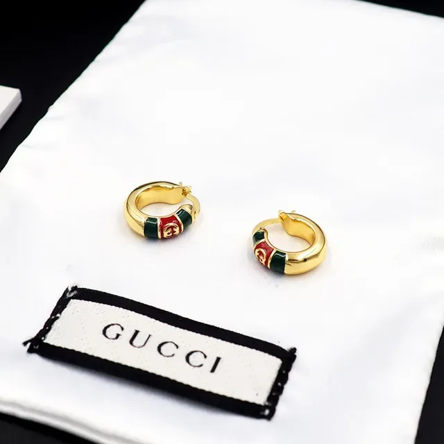 Pendientes de aro Gucci con rayas de esmalte y G entrelazada 2