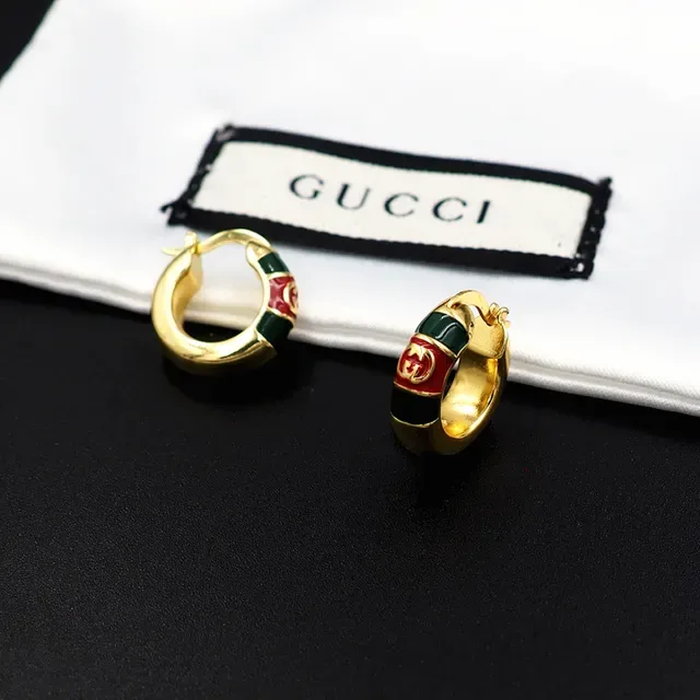 Pendientes de aro Gucci con rayas de esmalte y G entrelazada 5