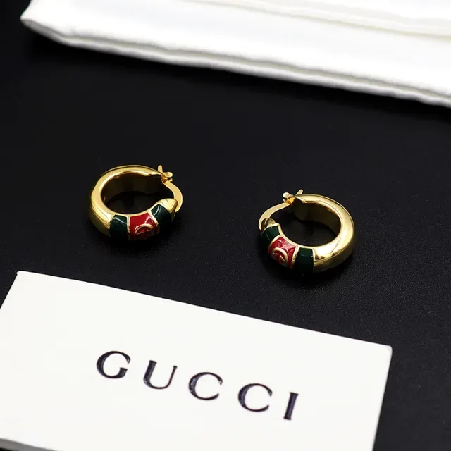 Pendientes de aro Gucci con rayas de esmalte y G entrelazada 6