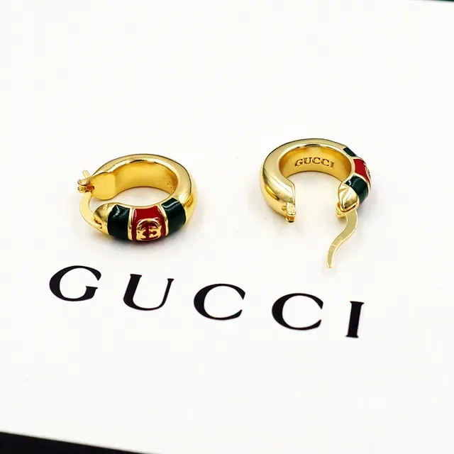 Pendientes de aro Gucci con rayas de esmalte y G entrelazada 9