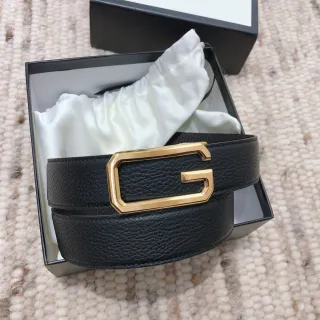 Gucci G-Buckle 黑色压纹皮革腰带