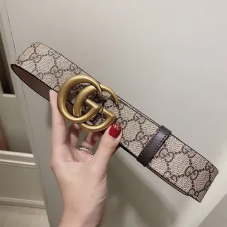 Gucci GG Marmont Cinto Bege Monograma Canvas Couro