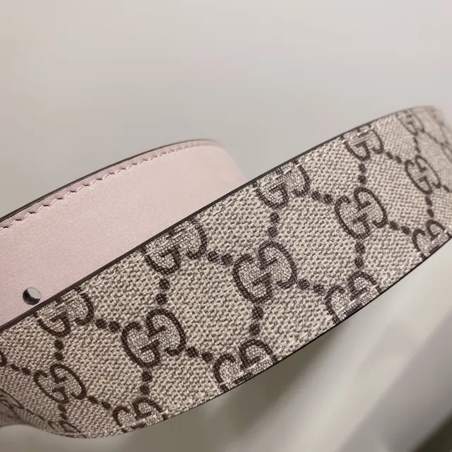Gucci GG Marmont 米色印花帆布皮革腰带 2