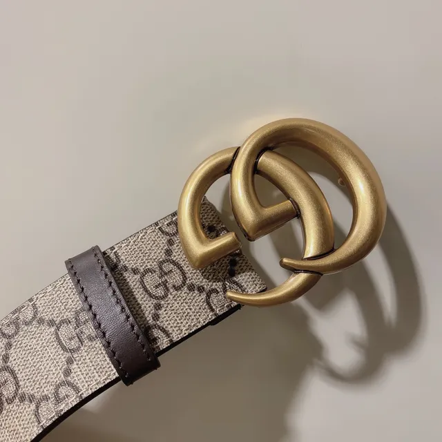 Gucci GG Marmont 米色印花帆布皮革腰带 4