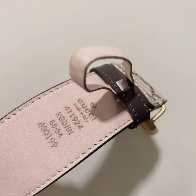 Gucci GG Marmont 米色印花帆布皮革腰带 5