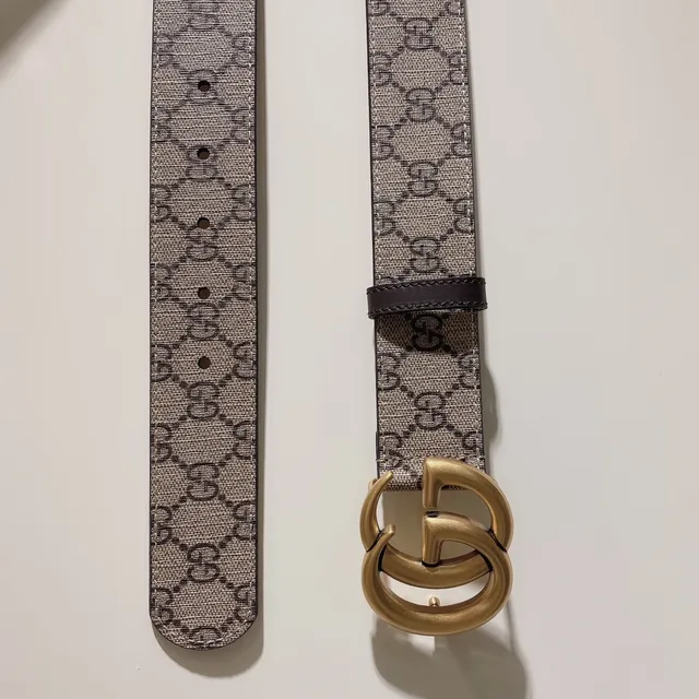 Gucci GG Marmont 米色印花帆布皮革腰带 6
