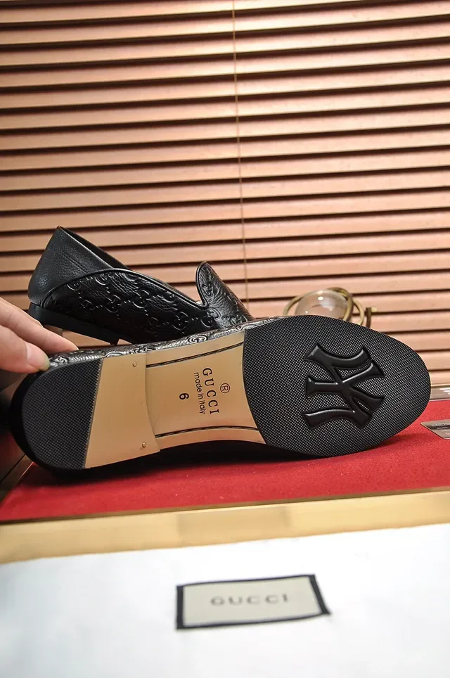 Gucci GG Marmont Black Beige Embossed Monogram Smooth Leather Loafer 4
