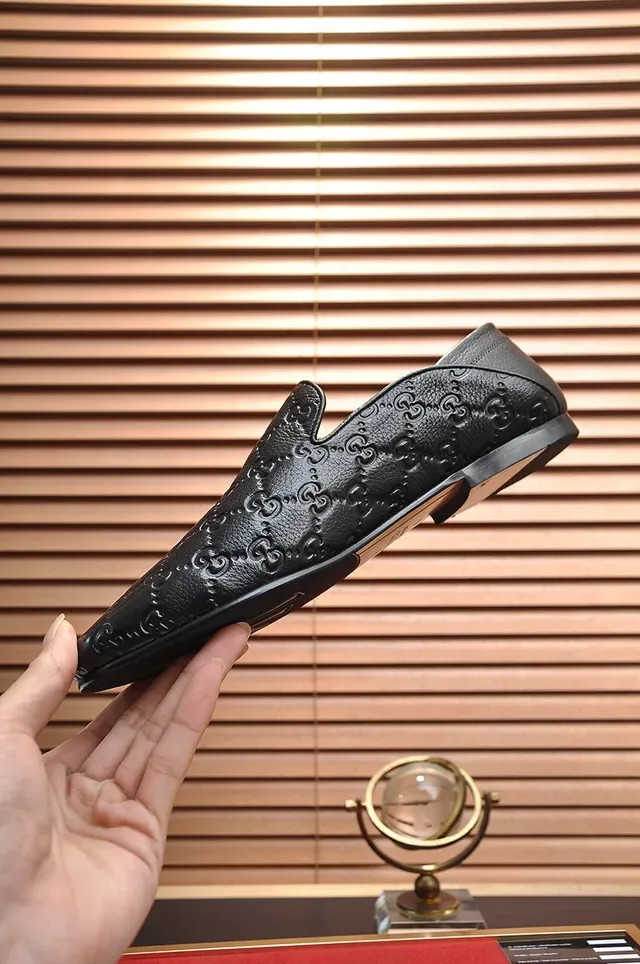 Gucci GG Marmont Black Beige Embossed Monogram Smooth Leather Loafer 6