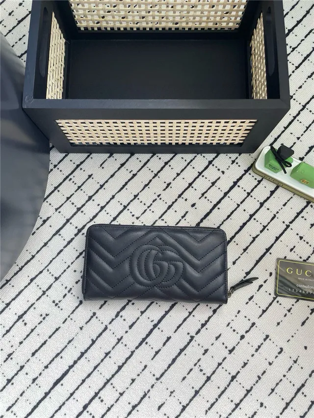 Gucci GG Marmont Negro Chevron-Quilted Billetera Larga 6