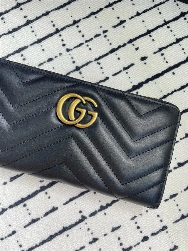 Gucci GG Marmont Negro Chevron-Quilted Billetera Larga 8